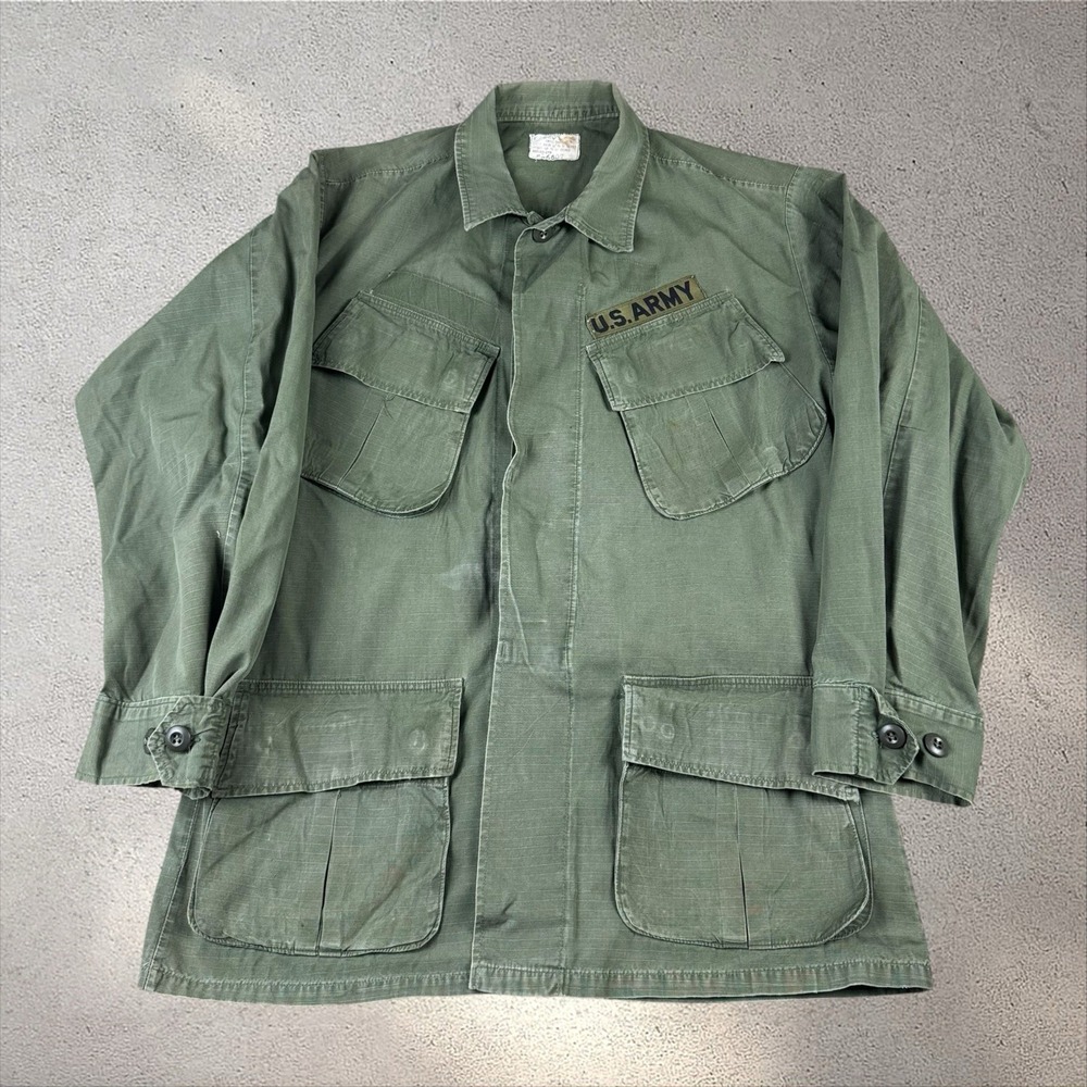 60s Vietnam Slant Pocket Jungle Jacket Small Short Ripstop Poplin Army Vintage